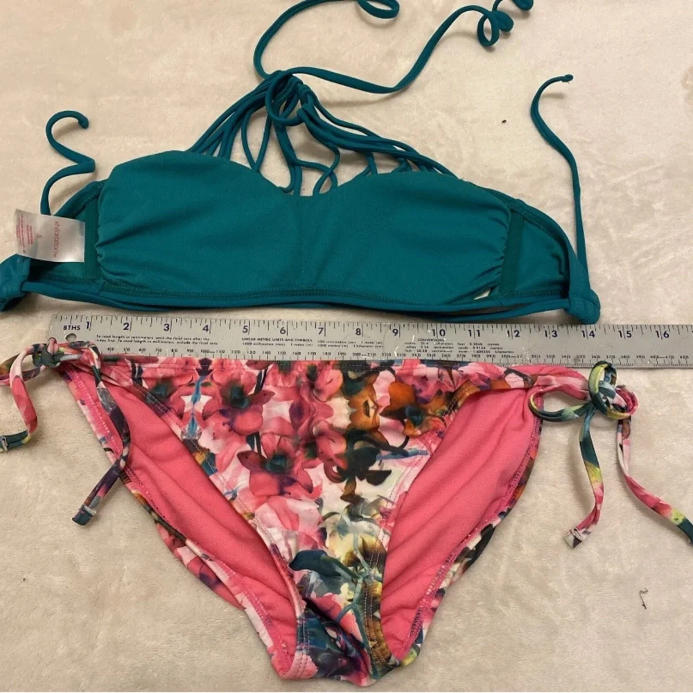 Xhilaration Teal Strappy Bikini with Floral Bottoms